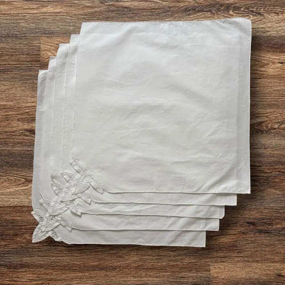 White Cotton Napkins Set 5 Cutwork Embroidered Lace 16